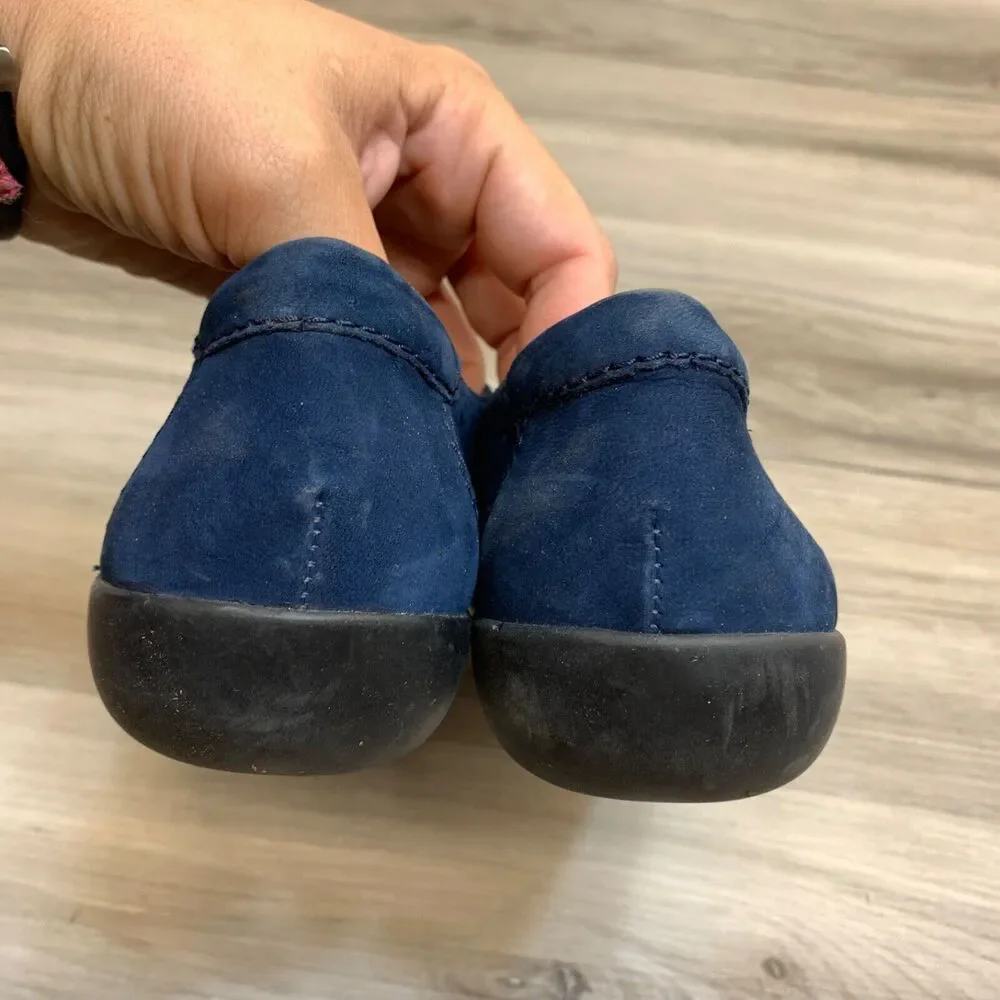 Clarks Soft Cushion Blue Nubuck Slip On Loafers Medora Gemma Women's‎ Shoes Sz 7